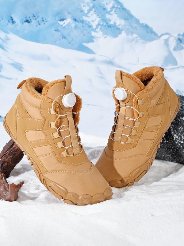 Men's Solid Color Lace Up Ankle Snow Boots, with Rotating Buckle Design, Casual Comfortable Warm Thermal Lined Boots for Fall & Winter, Male All-match Shoes for Daily Wear