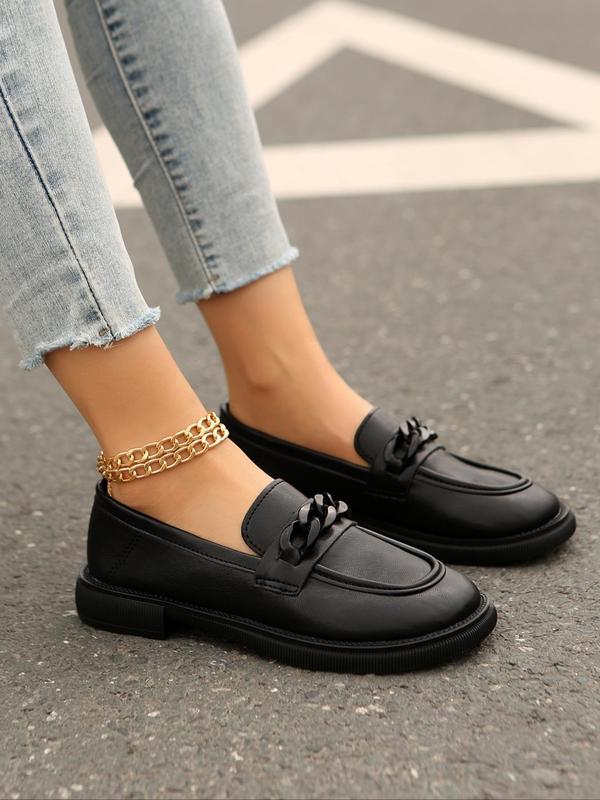 Women's Fashionable Chain Decorated Loafers, Casual Comfortable Platform Oxford Shoes for Daily Wear, All-match Commuter Shoes for Work & Daily Wear