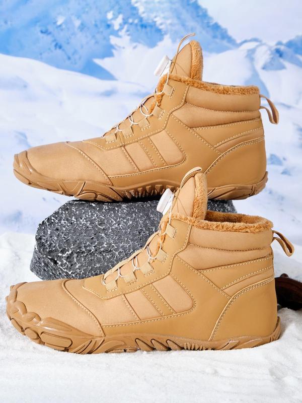 Men's Solid Color Lace Up Ankle Snow Boots, with Rotating Buckle Design, Casual Comfortable Warm Thermal Lined Boots for Fall & Winter, Male All-match Shoes for Daily Wear