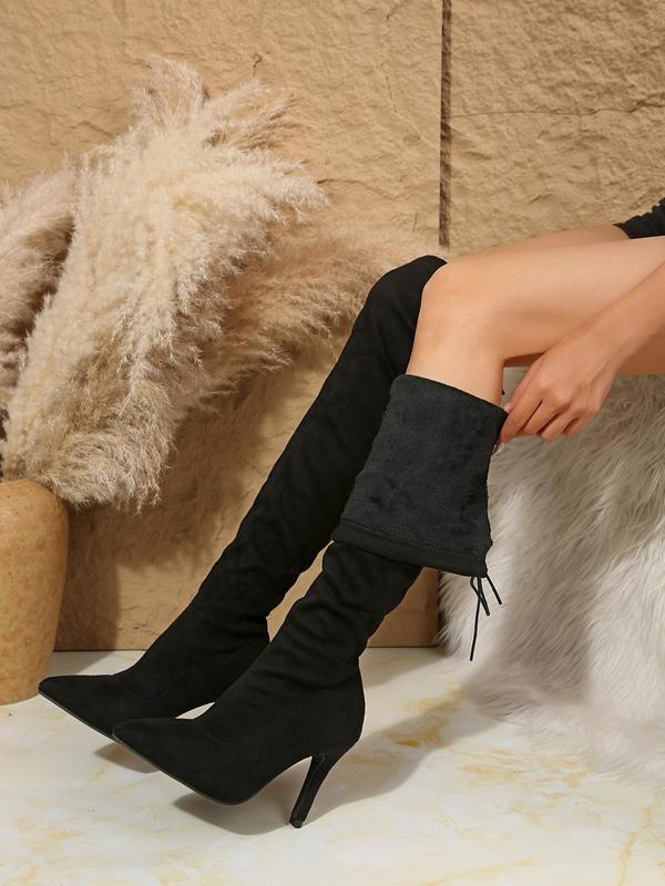 Women's Elegant Solid Color Minimalist Over The Knee Boots, Fashionable Pointed Toe High Heel Boots for Fall & Winter, Women's Boots for Daily Wear