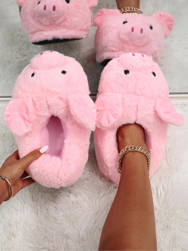 Cute Pig Design Plush Slippers, Casual Soft Comfortable Home Slippers, Warm Non-slip Slippers for Indoor & Outdoor Use for Fall & Winter