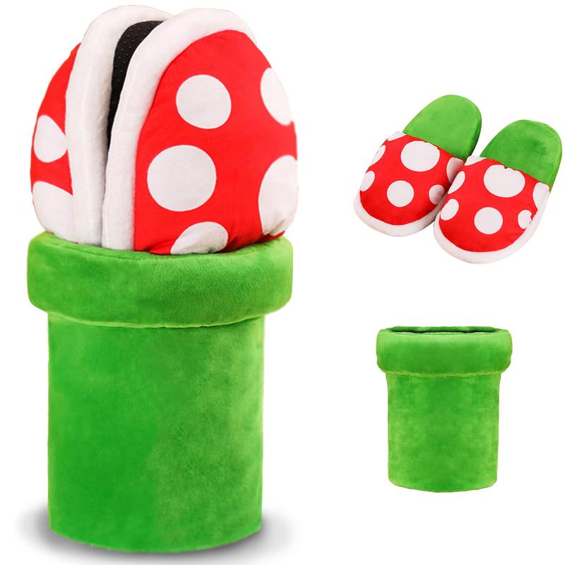 Yelakey Piranha Plant Slippers Funny Plush Loafers Women with Pipe Pot Holder Funny Gift Footwear Walking Shoes