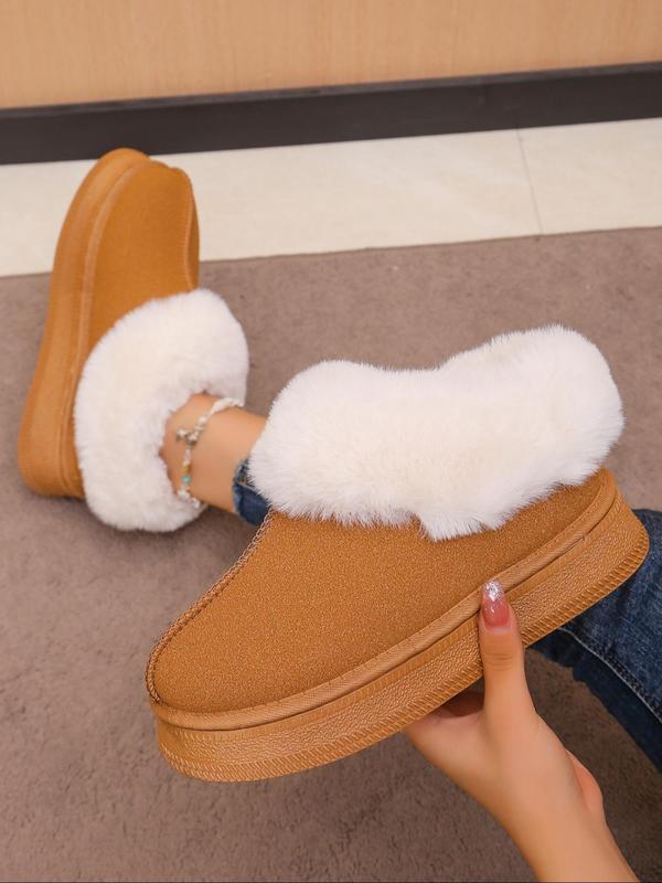 Women's Fashionable Contrast Faux Fur Design Snow Boots, Casual Soft Comfortable Thick-soled Non-slip Home Slippers, Warm Slippers for Indoor & Outdoor Wear