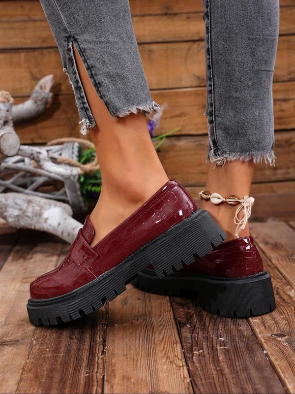 Women's Fashionable Crocodile Embossed Slip on Loafers, Casual Comfortable Round Toe Platform Shoes for Daily Wear, All Match Shoes for Daily Wear