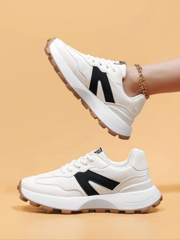 Women's Fashionable Lace Up Front Letter Design Low Top Sneakers, Casual Comfortable Sports Running Shoes, Trendy All-match Chunky Casual Sneakers for Daily Wear