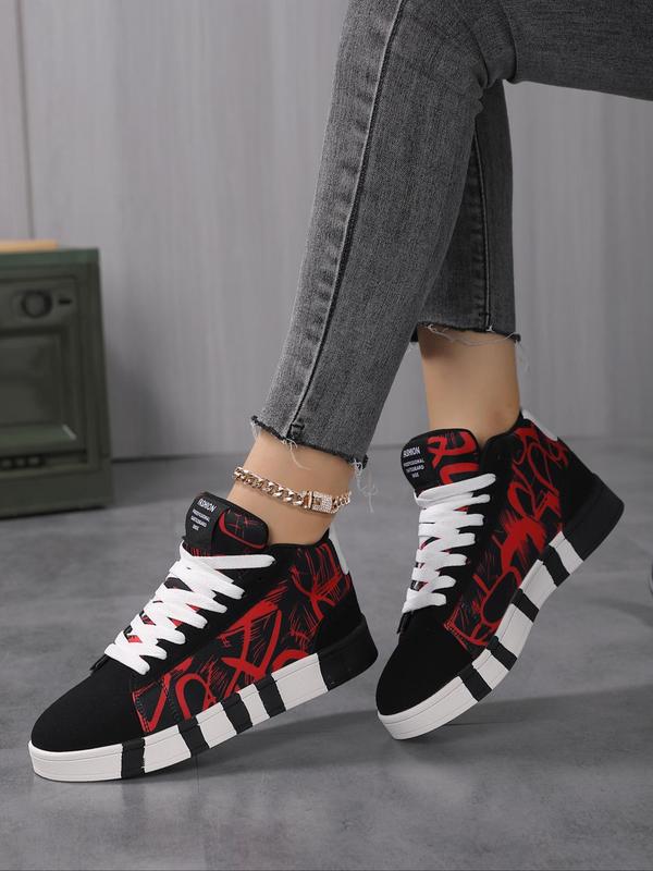 Women's Fashionable Colorblock Lace Up High Top Skate Shoes, Casual Comfortable Sports Shoes for Daily Wear, Female All-match Round Toe Shoes for Daily Wear