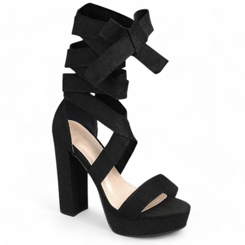 Women's Lace Up Wrap Around Platform Block Heels