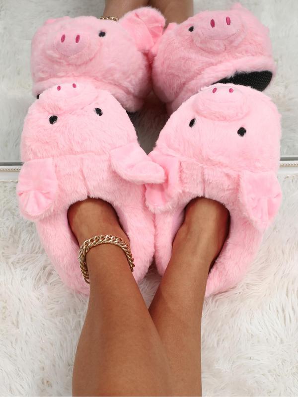 Cute Pig Design Plush Slippers, Casual Soft Comfortable Home Slippers, Warm Non-slip Slippers for Indoor & Outdoor Use for Fall & Winter