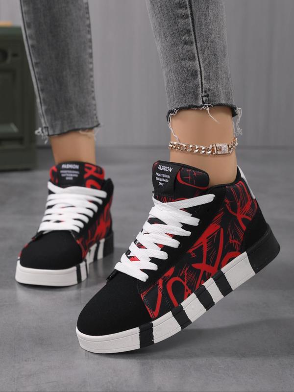 Women's Fashionable Colorblock Lace Up High Top Skate Shoes, Casual Comfortable Sports Shoes for Daily Wear, Female All-match Round Toe Shoes for Daily Wear