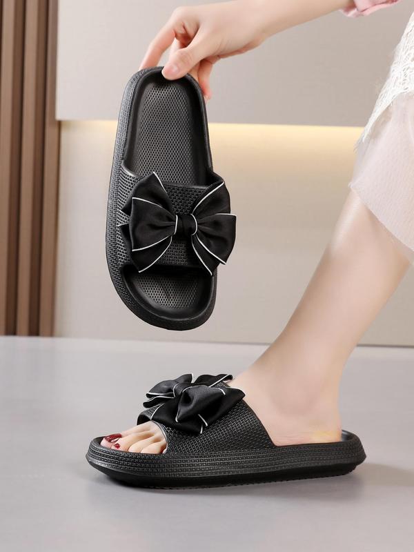 Women's Summer 2024 Fashion Plain Bow Decorated Slides, Non-slip Bathroom Slippers, Casual Soft EVA Slippers for Indoor and Outdoor