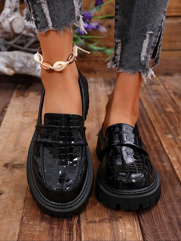 Women's Fashionable Crocodile Embossed Slip on Loafers, Casual Comfortable Round Toe Platform Shoes for Daily Wear, All Match Shoes for Daily Wear