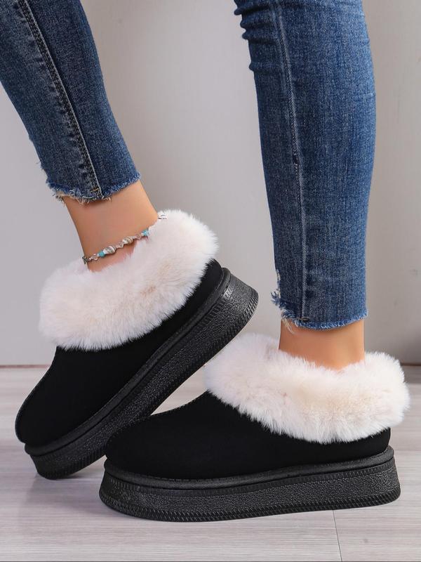 Women's Fashionable Contrast Faux Fur Design Snow Boots, Casual Soft Comfortable Thick-soled Non-slip Home Slippers, Warm Slippers for Indoor & Outdoor Wear