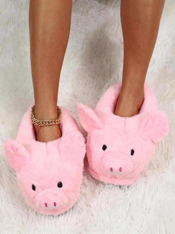 Cute Pig Design Plush Slippers, Casual Soft Comfortable Home Slippers, Warm Non-slip Slippers for Indoor & Outdoor Use for Fall & Winter