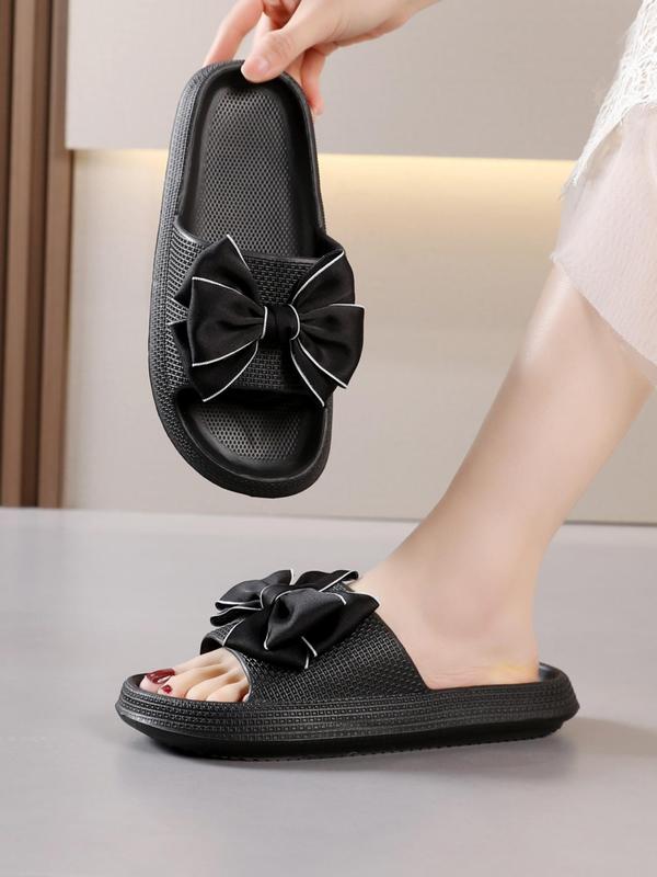 Women's Summer 2024 Fashion Plain Bow Decorated Slides, Non-slip Bathroom Slippers, Casual Soft EVA Slippers for Indoor and Outdoor