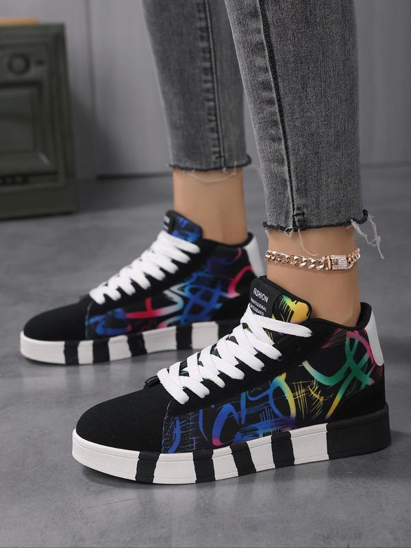 Women's Fashionable Colorblock Lace Up High Top Skate Shoes, Casual Comfortable Sports Shoes for Daily Wear, Female All-match Round Toe Shoes for Daily Wear