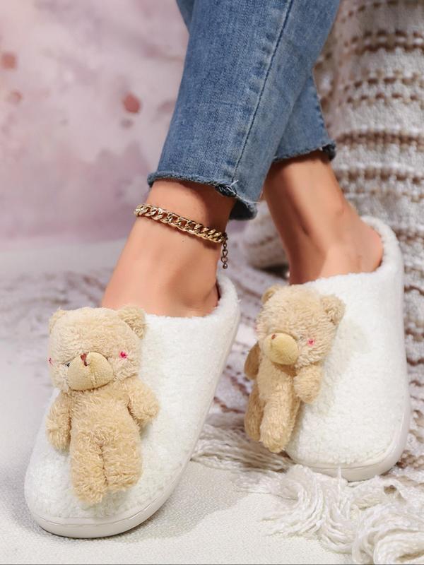 Women's Cute Cartoon Bear & Christmas & Heart Design Plush Slippers, Casual Soft Comfortable Home Slippers, Warm Slippers for Indoor & Outdoor Use for Fall & Winter