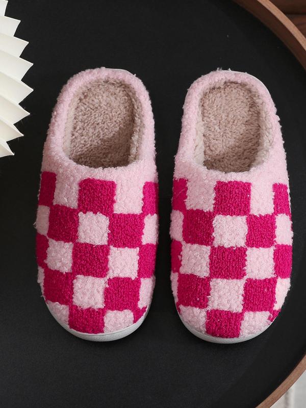 Women's Checked Pattern Slippers, Casual Soft Comfortable Home Slippers, Warm Slippers for Indoor & Outdoor Use for Fall & Winter