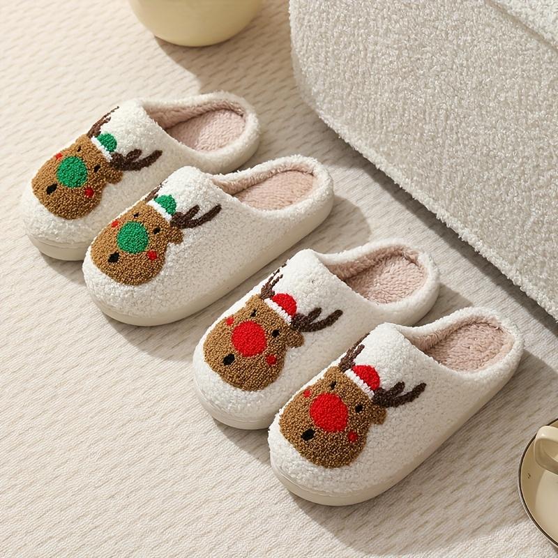 Cotton Slippers for Women Christmas Tree Pattern Fuzzy Slippers, Winter Warm Closed Toe Flat Floor Shoes, Cozy Soft Sole Plush Home Slippers