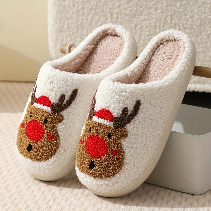 Cotton Slippers for Women Christmas Tree Pattern Fuzzy Slippers, Winter Warm Closed Toe Flat Floor Shoes, Cozy Soft Sole Plush Home Slippers