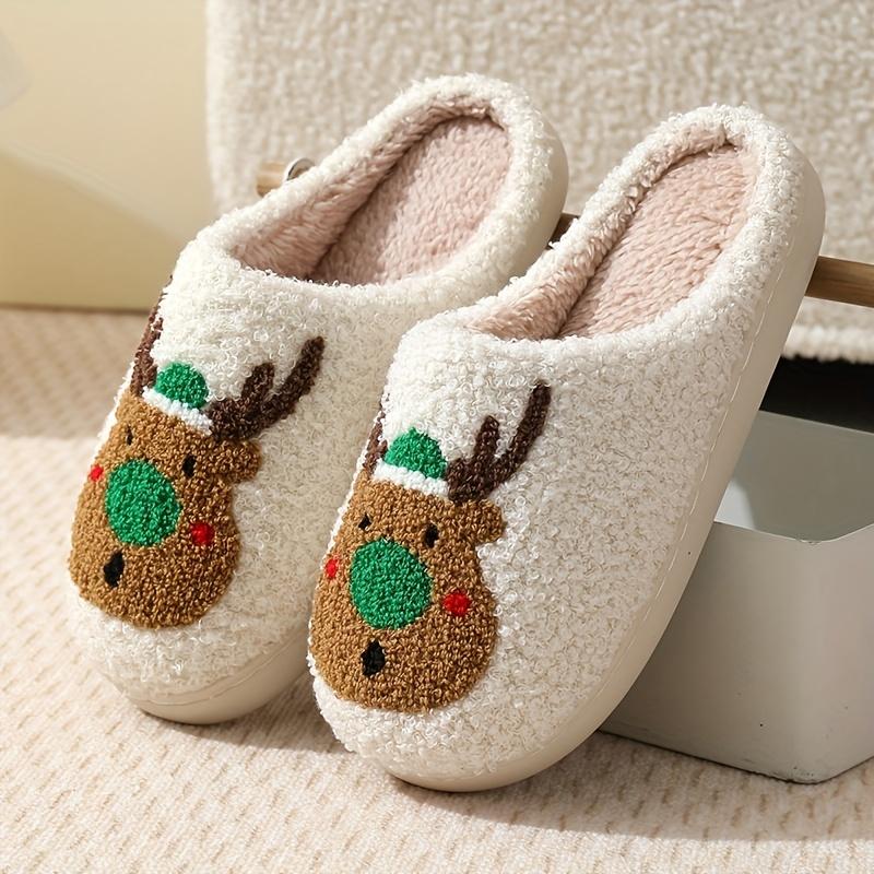 Cotton Slippers for Women Christmas Tree Pattern Fuzzy Slippers, Winter Warm Closed Toe Flat Floor Shoes, Cozy Soft Sole Plush Home Slippers