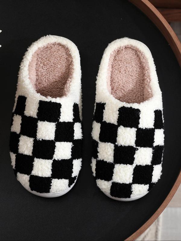 Women's Checked Pattern Slippers, Casual Soft Comfortable Home Slippers, Warm Slippers for Indoor & Outdoor Use for Fall & Winter