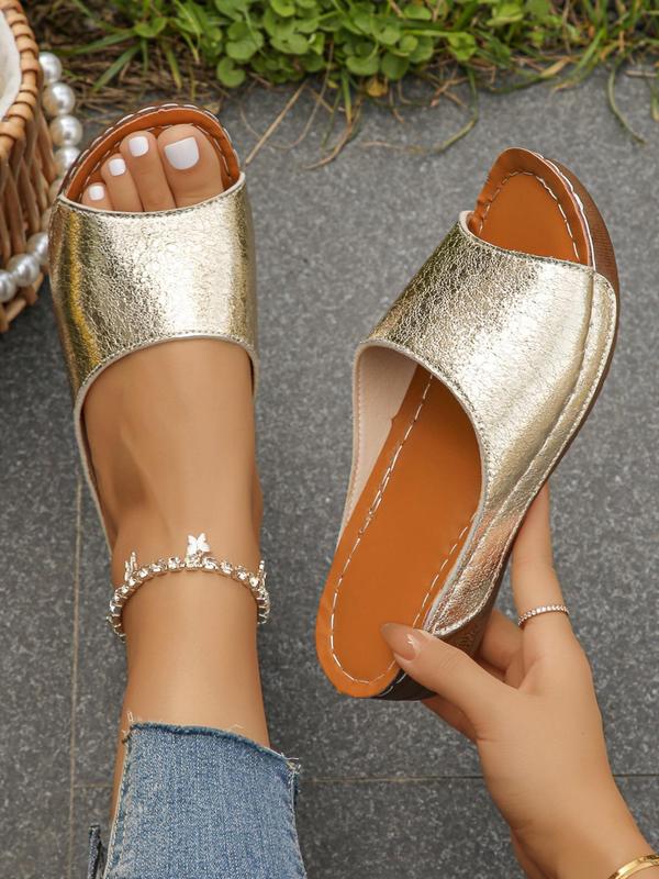 Women's Elegant Glittering Slip on Wedge Sandals, Trendy Gorgeous Platform Sandals, Chic All-match Slide Sandals for Daily Wear for Women & Girls