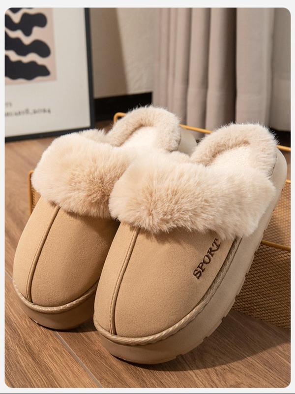 Women's Solid Color Fluffy Plush Slippers, Casual Soft Comfortable Home Slippers, Warm Slippers for Indoor & Outdoor Use for Fall & Winter