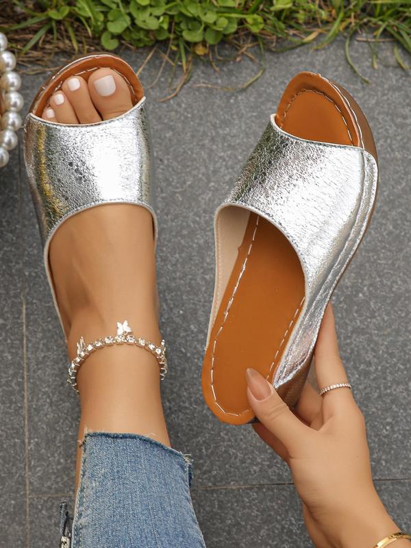 Women's Elegant Glittering Slip on Wedge Sandals, Trendy Gorgeous Platform Sandals, Chic All-match Slide Sandals for Daily Wear for Women & Girls