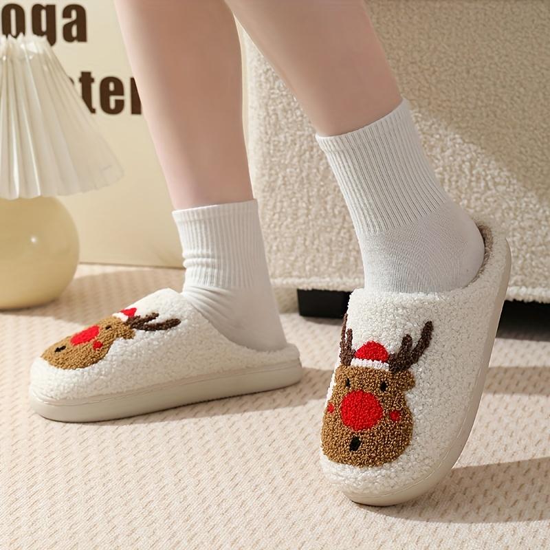 Cotton Slippers for Women Christmas Tree Pattern Fuzzy Slippers, Winter Warm Closed Toe Flat Floor Shoes, Cozy Soft Sole Plush Home Slippers