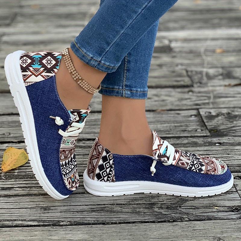 Womens Tribal Canvas Sneakers - Stylish Prints & Comfortable Design - Ultra-Lightweight Outdoor Walking Shoes with Flexible Flat Sole