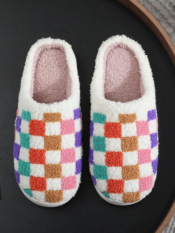 Women's Checked Pattern Slippers, Casual Soft Comfortable Home Slippers, Warm Slippers for Indoor & Outdoor Use for Fall & Winter