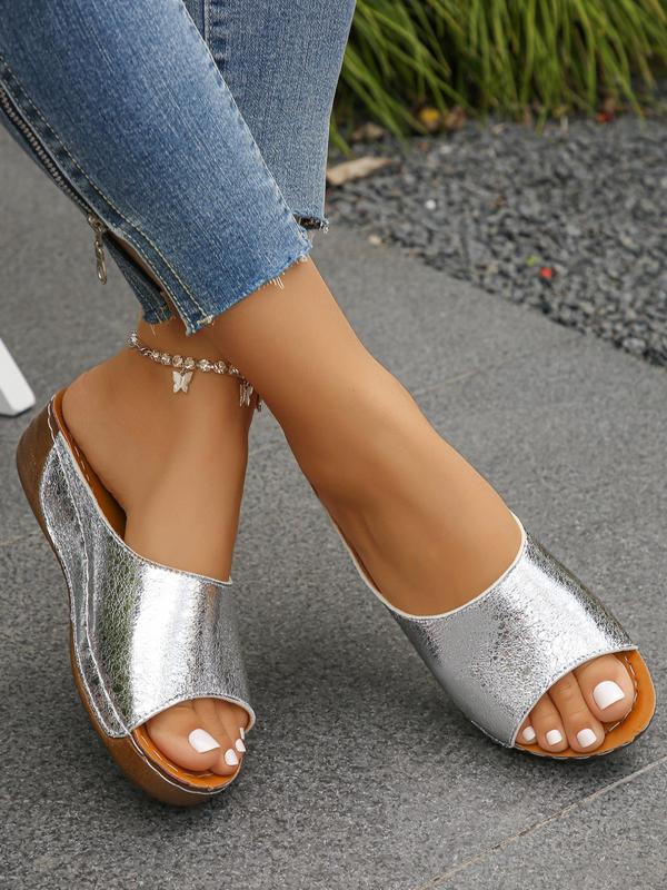 Women's Elegant Glittering Slip on Wedge Sandals, Trendy Gorgeous Platform Sandals, Chic All-match Slide Sandals for Daily Wear for Women & Girls