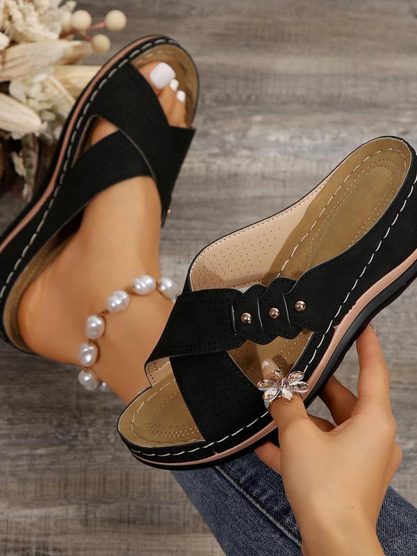 Women's Fashionable Studded Decor Slip on Sandals, Casual Versatile Platform Sandals, Lightweight Breathable Non-slip Sandals for Daily Wear