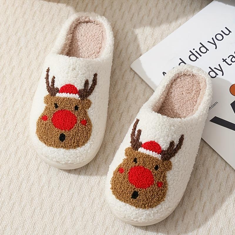 Cotton Slippers for Women Christmas Tree Pattern Fuzzy Slippers, Winter Warm Closed Toe Flat Floor Shoes, Cozy Soft Sole Plush Home Slippers