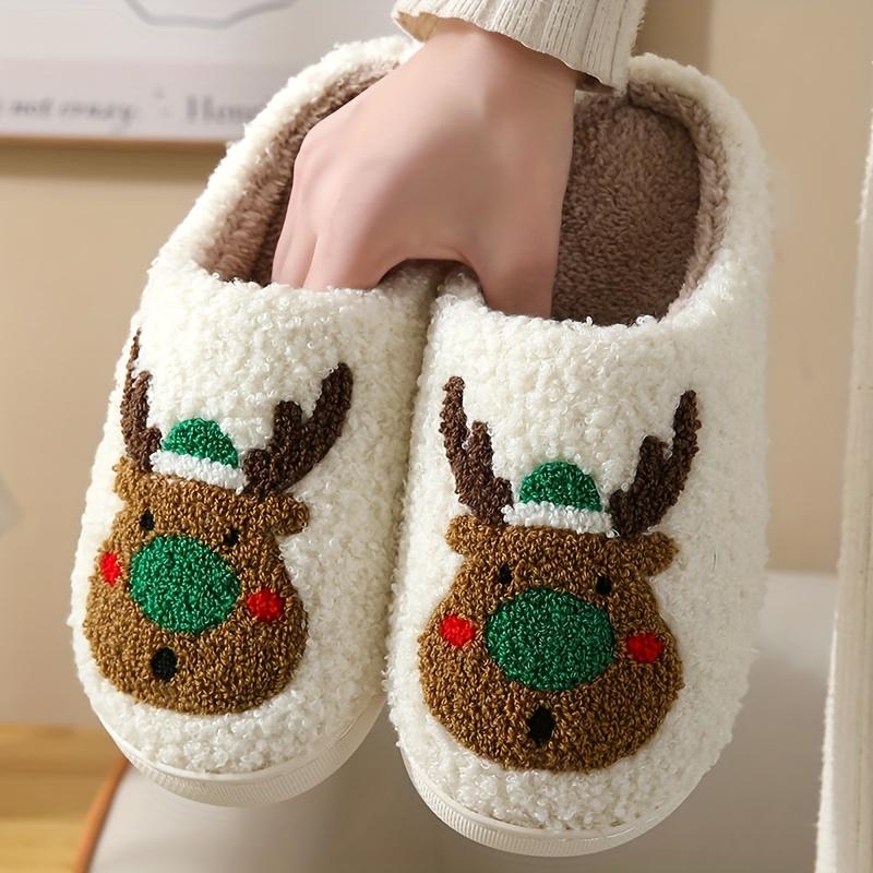 Cotton Slippers for Women Christmas Tree Pattern Fuzzy Slippers, Winter Warm Closed Toe Flat Floor Shoes, Cozy Soft Sole Plush Home Slippers