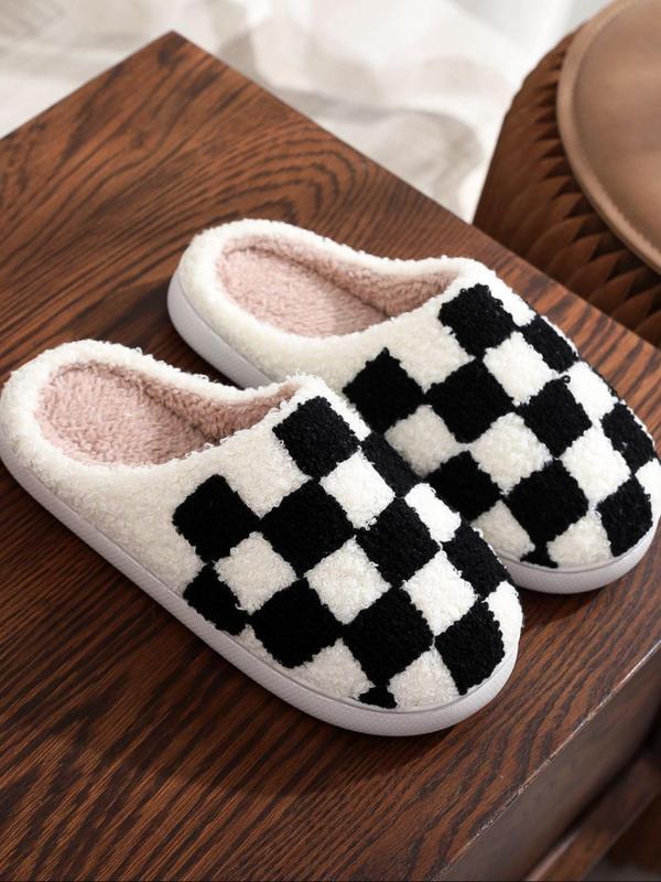 Women's Checked Pattern Slippers, Casual Soft Comfortable Home Slippers, Warm Slippers for Indoor & Outdoor Use for Fall & Winter