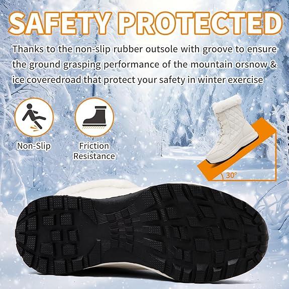 Winter Womens Snow Boots Warm Fur Lined Waterproof Boots Anti Slip Mid Calf Ankle Boots