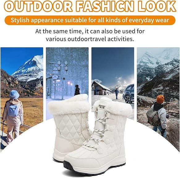 Winter Womens Snow Boots Warm Fur Lined Waterproof Boots Anti Slip Mid Calf Ankle Boots