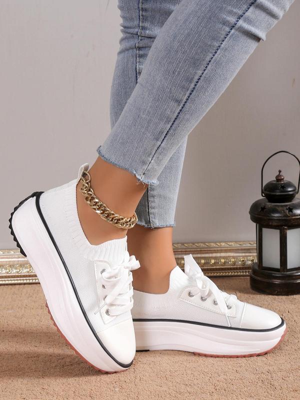 Women's Fashionable Lace Up Platform Sneakers, Casual Comfortable Breathable Grommet Eyelet Sports Shoes, Walking Shoes for Women, Female All-match Round Toe Shoes for Daily Wear