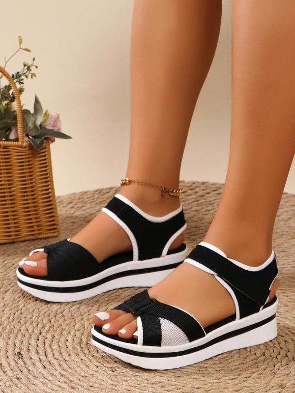 Women's Fashionable Contrast Binding Design Velcro Sandals, Casual Open Toe Flat Sandals for Summer, Comfortable Breathable Sandals for Outdoor