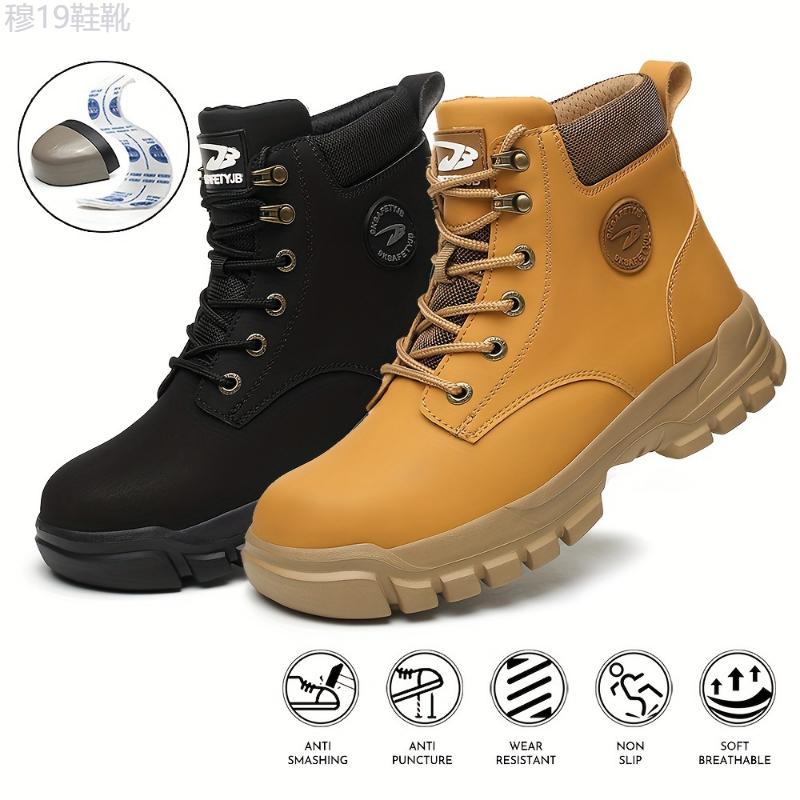 PLUS SIZE Men's Steel Toe Classic Ankle Boots, Comfy Non Slip Lace Up Casual Work Shoes For Men's Outdoor Activities Boy Walking Shoes