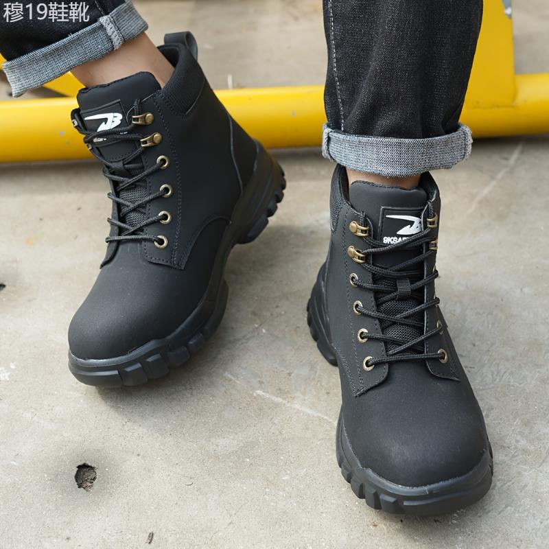 PLUS SIZE Men's Steel Toe Classic Ankle Boots, Comfy Non Slip Lace Up Casual Work Shoes For Men's Outdoor Activities Boy Walking Shoes