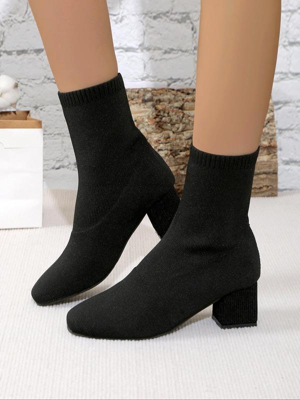 Women's Fashionable Solid Color Square Toe Boots, Casual Comfortable Ankle Boots for Daily Wear, Female All-match Trendy Shoes for Fall & Winter