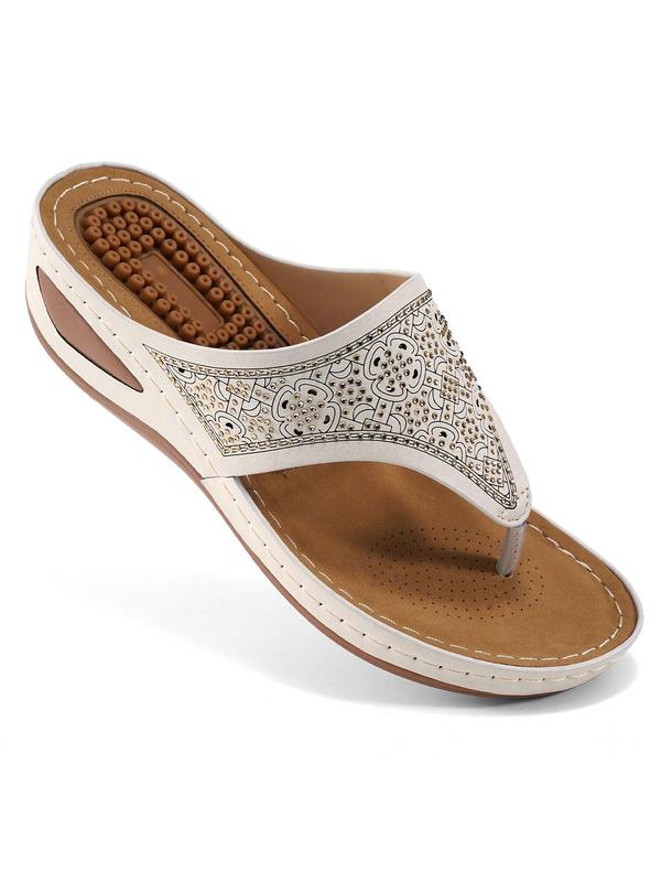 Women's Fashionable Rhinestone Decorated Slip on Sandals, 1 Pair Casual Comfortable Wedge Sandals for Summer, Boho Style Shoes for Beach Vacation