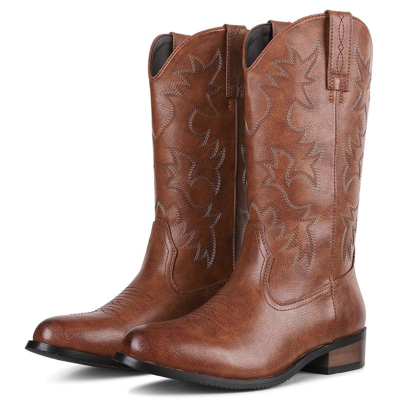 Cowboy Boots for Men Mens Cowboy Boots Square Toe Western Boots Retro Stylish Pull On Shoes