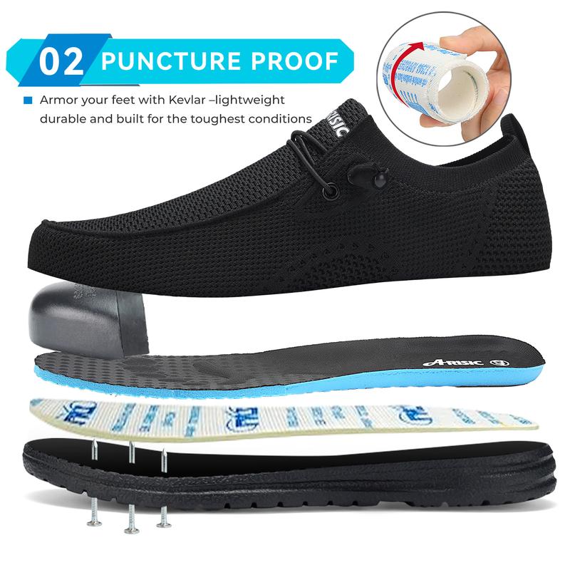 Steel Toe Shoes for Men Slip On Composite Toe Non-Slip Puncture Proof Work Safety Shoes Comfy & Light-Weight  Lounging Walking Sneakers for Construction & Warehouse Boy Footwear Walking Shoes Comfort Flat Slipon Bridal Sweat