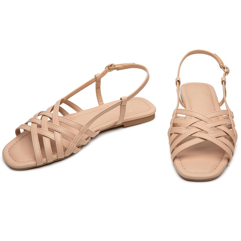 Trary Womens Sandals, Ankle Strap Beach Sandals for Woman, Adjustable Casual Open Peep Toe Flat Sandals for Women, Strappy Sandals for Women Dressy Summer,Gladiator Sandals for Walking Dress Summer