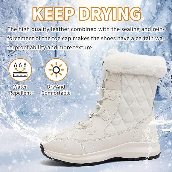 Winter Womens Snow Boots Warm Fur Lined Waterproof Boots Anti Slip Mid Calf Ankle Boots