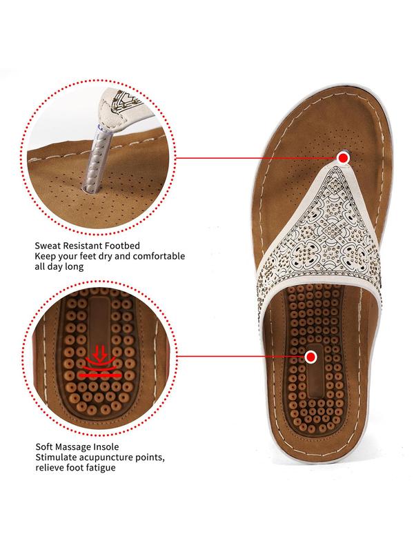 Women's Fashionable Rhinestone Decorated Slip on Sandals, 1 Pair Casual Comfortable Wedge Sandals for Summer, Boho Style Shoes for Beach Vacation