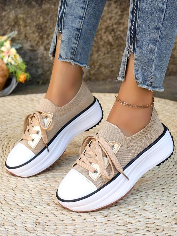 Women's Fashionable Lace Up Platform Sneakers, Casual Comfortable Breathable Grommet Eyelet Sports Shoes, Walking Shoes for Women, Female All-match Round Toe Shoes for Daily Wear